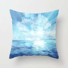 Hand drawn watercolor illustration. Beautiful seascape Throw Pillow