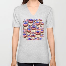 USA Flag Cupcakes Pattern V Neck T Shirt