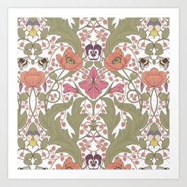 Spring Pattern with Poppy Flowers and Gladioli Art Print