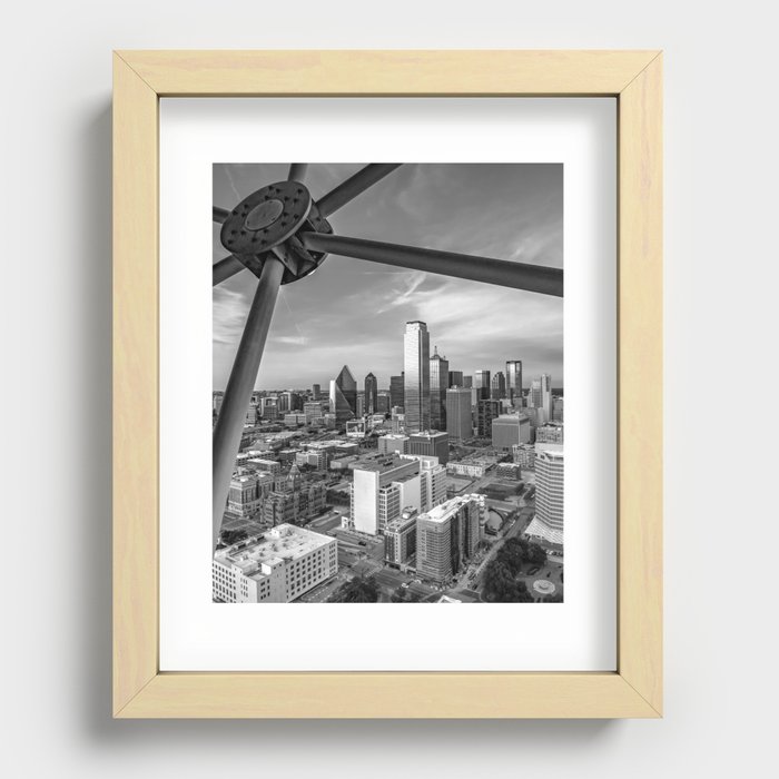 Dallas Skyline Through Reunion Tower - Texas - Black And White Recessed Framed Print