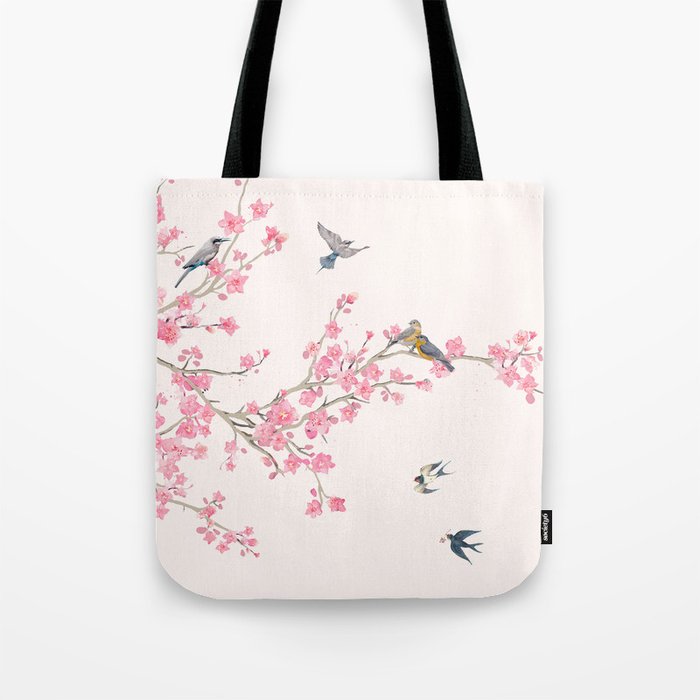 Birds and cherry blossoms Tote Bag