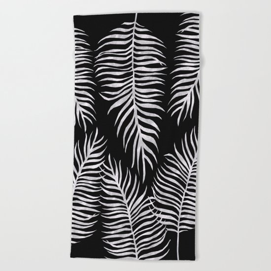 Fern Pattern Black And White Beach Towel