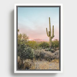 Desert Mountains Saguaro Cactus Blue & Pink Sunset Phoenix Arizona Framed Canvas