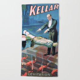 Vintage Levitation Kellar magic poster Beach Towel
