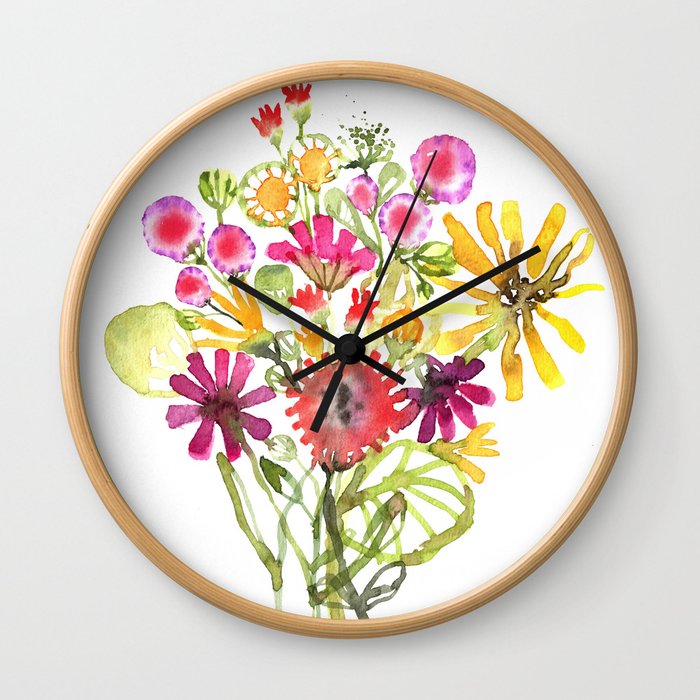 Flower Bouquet Watercolor Painting Wall Clock