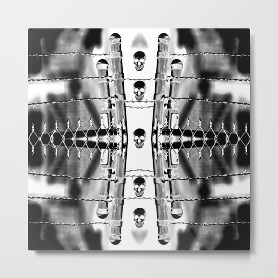 Skirting the Oblivion Fence in Black and White Metal Print