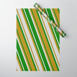 [ Thumbnail: Light Gray, Green & Dark Goldenrod Colored Lines Pattern Wrapping Paper ]