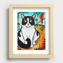 Tuxedo Cat Recessed Framed Print