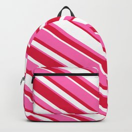 [ Thumbnail: Crimson, White & Hot Pink Colored Striped/Lined Pattern Backpack ]