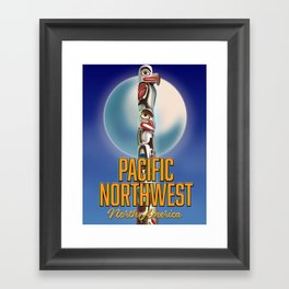 Pacific northwest totem pole travel poster Framed Art Print