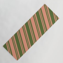 [ Thumbnail: Dark Salmon and Dark Olive Green Colored Striped/Lined Pattern Yoga Mat ]