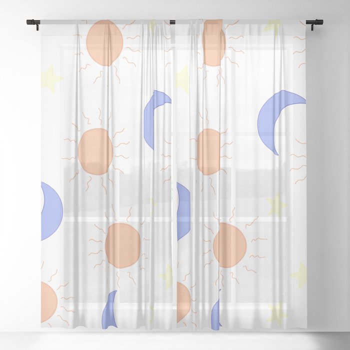 Sun Moon And Stars Sheer Curtain By Lexievargaprints Society6