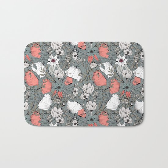 Seamless pattern design with hand drawn flowers and floral elements Bath Mat