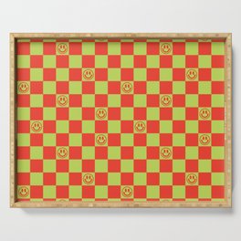 Smiley Face & Checkerboard (Red & Acid Green) Serving Tray