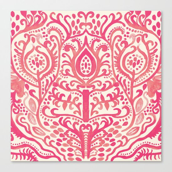 Strawberry and Cream Watercolor Tulip Damask Canvas Print