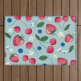 Fruits seamless pattern. Strawberry, cherry, and blossom. Romantic vintage background. Vintage illustration Outdoor Rug