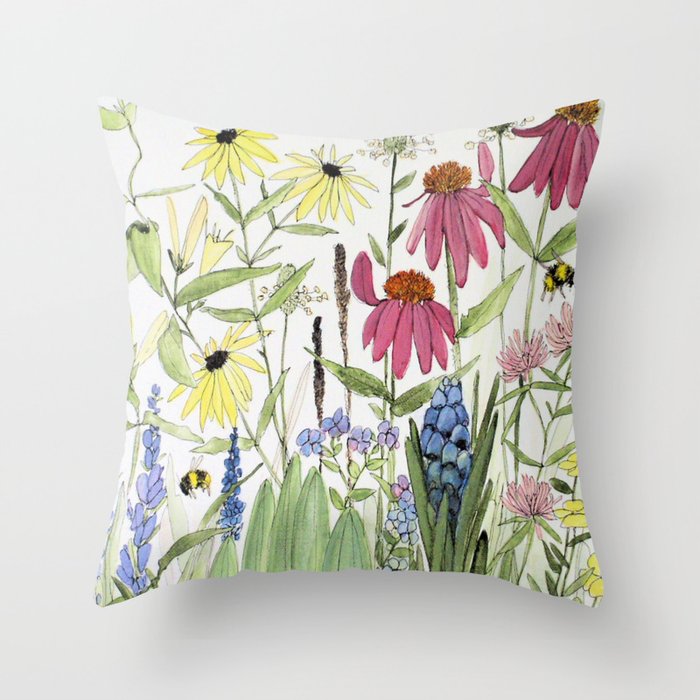 Flowers on White Painting Throw Pillow