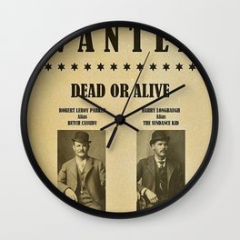 Butch Cassidy and the Sundance Kid Wanted Poster Dead or Alive $5,000 Reward Each Wall Clock