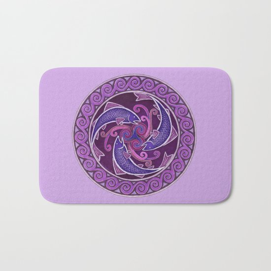 Purple Fish Spiral Celtic Mandala Bath Mat