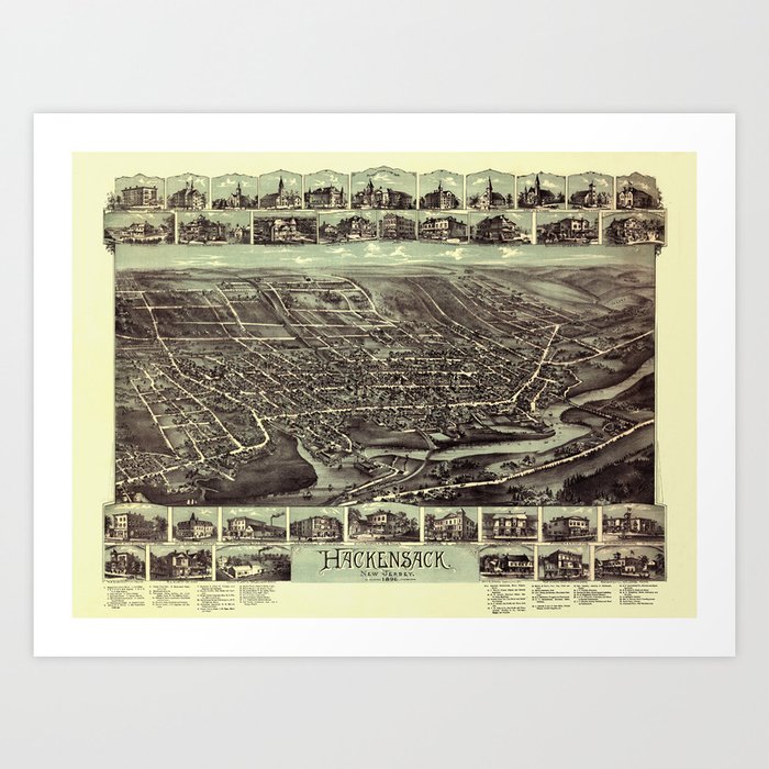 Map Of Hackensack 1896 Art Print by Vintage Maps & Prints Society6