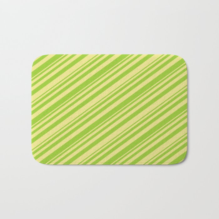 Green & Tan Colored Striped/Lined Pattern Bath Mat