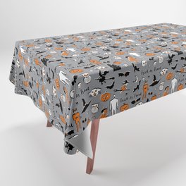 Trick or Treat - Vintage Halloween design - orange on grey Tablecloth