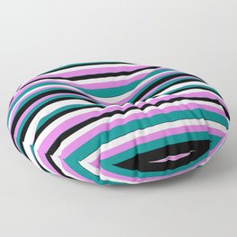 [ Thumbnail: Orchid, Teal, Black, and Mint Cream Colored Striped/Lined Pattern Floor Pillow ]