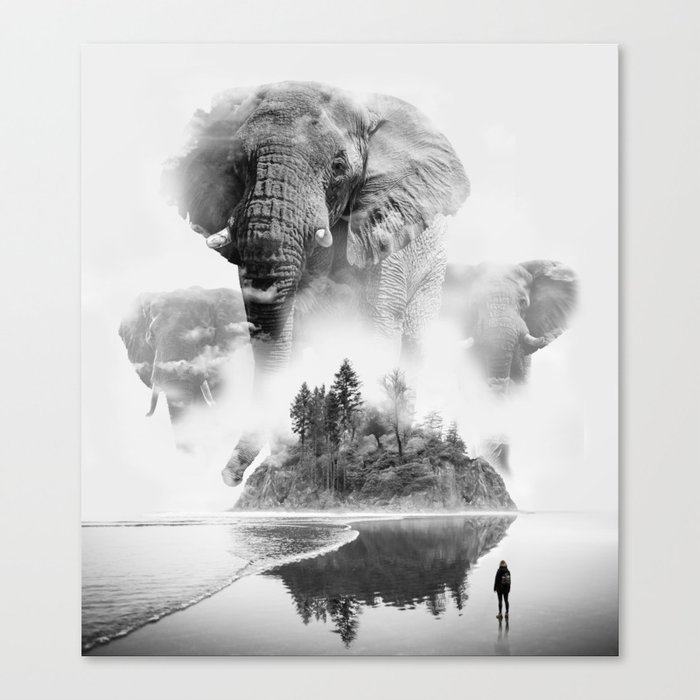 Elephants in the Mist Canvas Print
