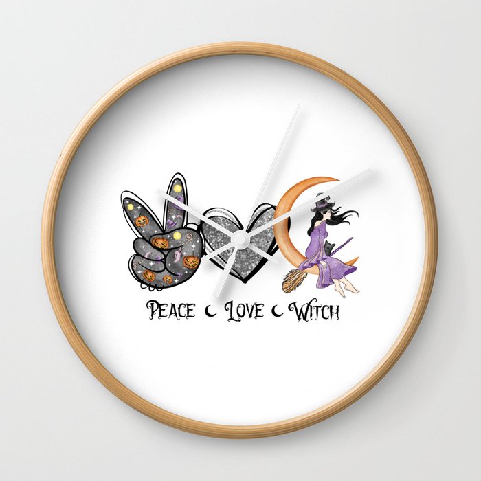 Peace love witch cat halloween design Wall Clock