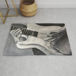 road warrior, stratocaster guitar Rug | Painting, Guitarist, Popart, Musician, Acrylic, Guitar, Realism, Black and White, Playingguitar, Electricguitar 