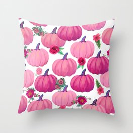 pink pumpkin fall watercolor, Thanksgiving Throw Pillow