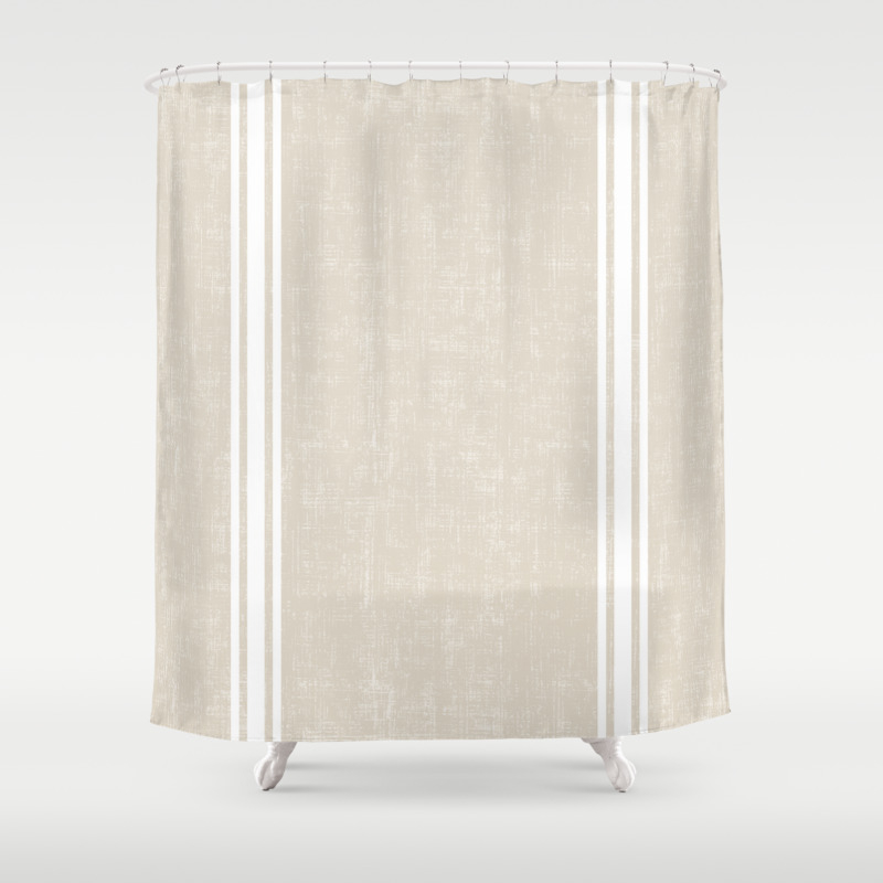 Vintage Country French Grainsack White Stripes Against Bone Color Background Shower Curtain By Shabbyhappydesigns Society6