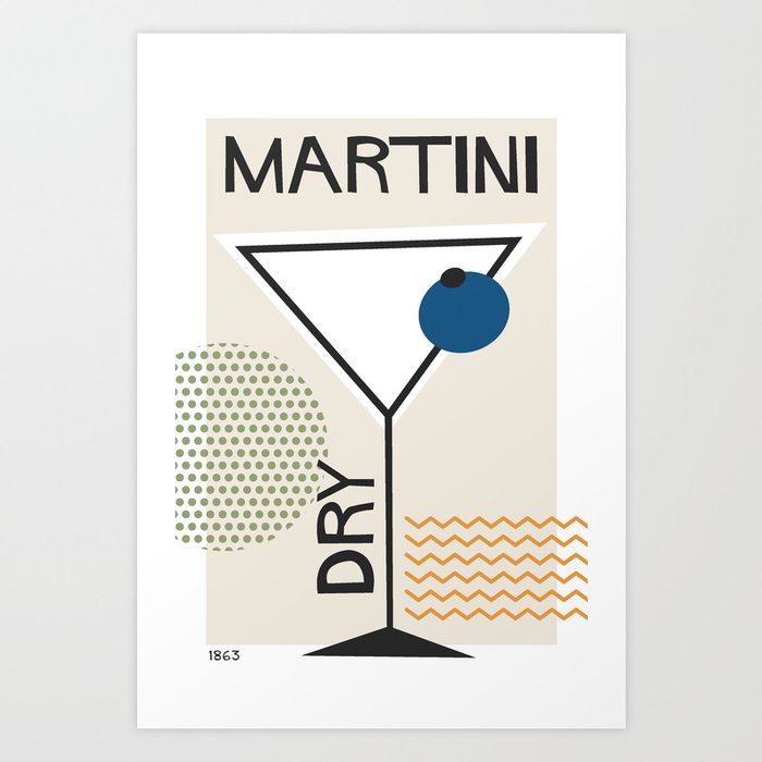 Martini Dry Cocktail Minimalist Poster Art Print