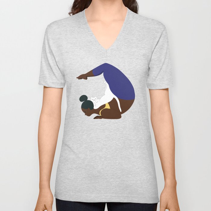 Yoga With Cat 13 V Neck T Shirt