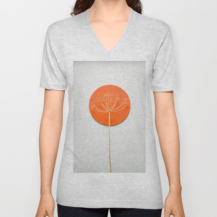 Orange circle and dried flower V Neck T Shirt