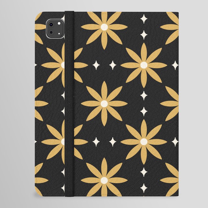 Star Flower Pattern Black and Gold iPad Folio Case