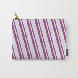 [ Thumbnail: Dark Orchid, Sienna & Lavender Colored Stripes Pattern Carry-All Pouch ]