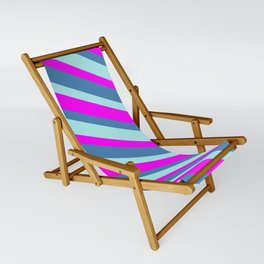 [ Thumbnail: Fuchsia, Blue & Turquoise Colored Lines/Stripes Pattern Sling Chair ]