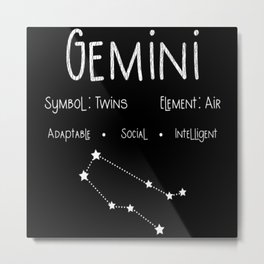 Gemini Horoscope Astrology Star Sign Birthday Gift Metal Print