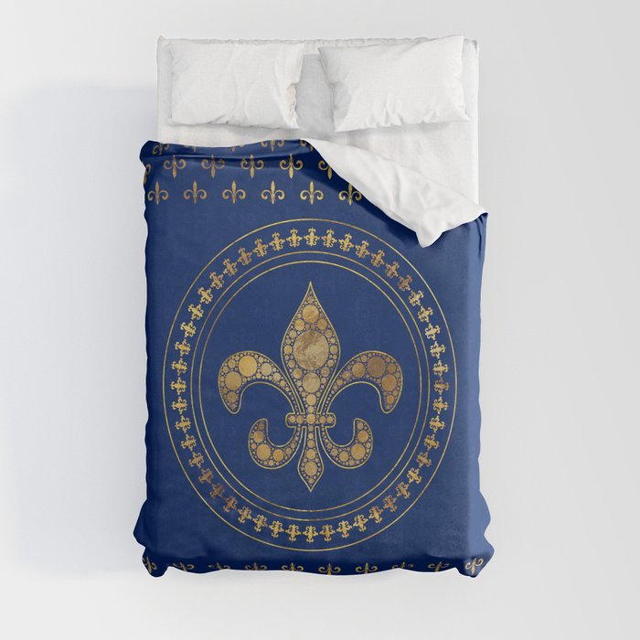 Fleur-de-lis - Gold and Royal Blue Duvet Cover