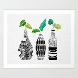 Black and White Plant Trio Art Print