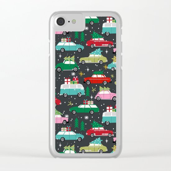 Christmas pattern print vintage cars holiday gifts presents christmas trees cute decor Clear iPhone Case