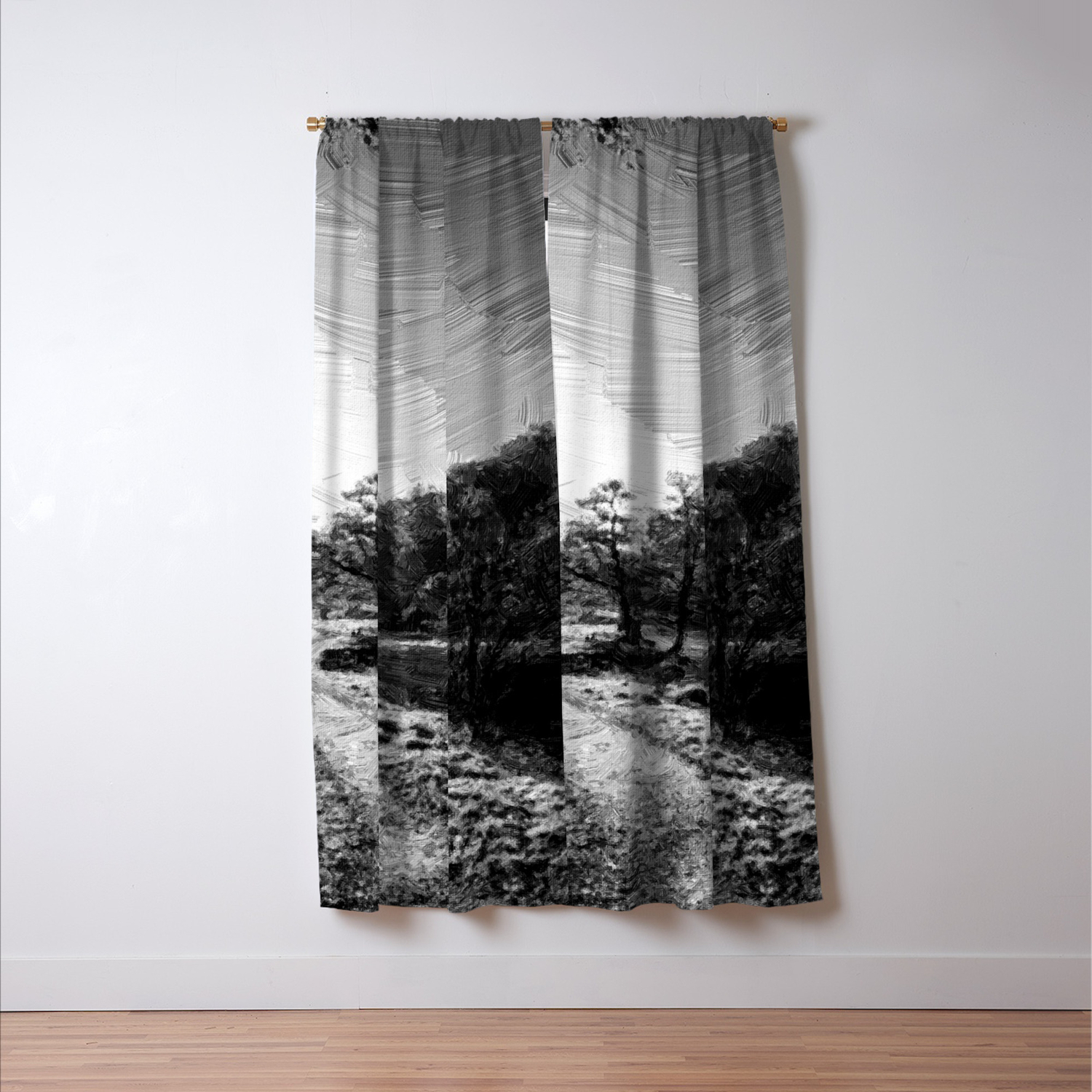Yorkshire River Autumn Digital Oil Painting Black White Blackout