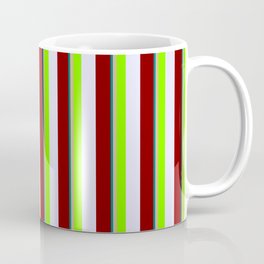 [ Thumbnail: Vibrant Teal, Tan, Chartreuse, Lavender & Maroon Colored Striped/Lined Pattern Coffee Mug ]
