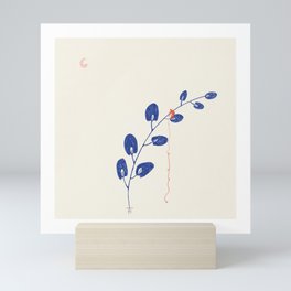 Minimalist Modern Abstract Juxta People Figure Balancing on Botanical Leaf. Explore, Try, Hope Mini Art Print