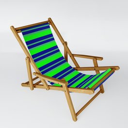 [ Thumbnail: Dark Blue, Sea Green & Lime Colored Lined/Striped Pattern Sling Chair ]