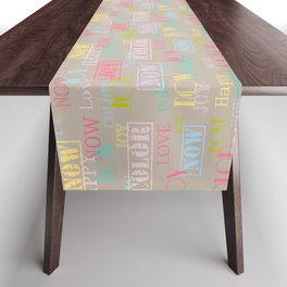 Enjoy The Colors - Colorful typography modern abstract pattern on taupe background Table Runner