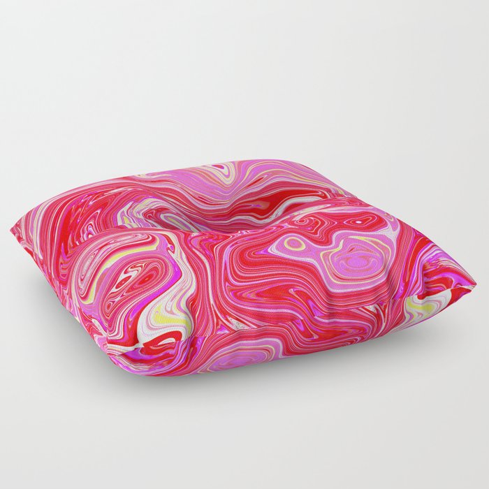 Red, Pink, and Yellow Abstract Psychedelic Swirl Liquid Pattern Floor Pillow