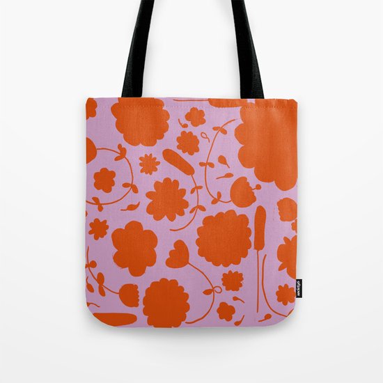 floral pink and orange Tote Bag