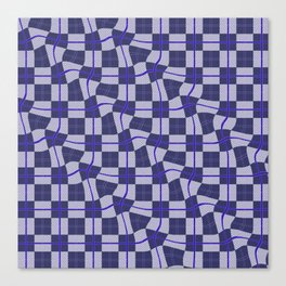 Warped Checkerboard Grid Illustration Navy Blue Lilac Purple Canvas Print